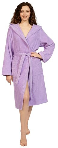 nice homeit Peignoir unisexe pour femme/homme avec capuche - en éponge de coton 100% OEKO-TEX - doux, absorbant, - Design italien, aubergine, S