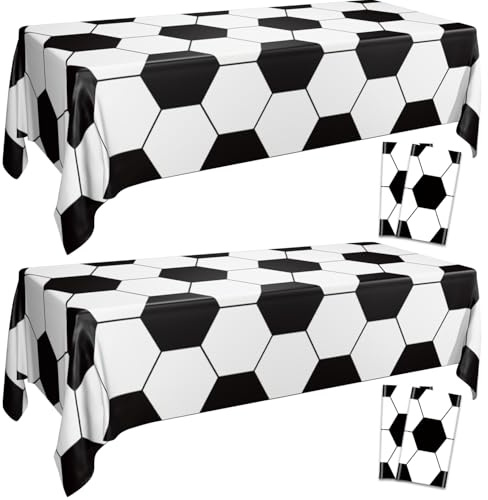 Fußball-Tischdecke, 4 Pack Rechteck Fußball-Muster Partytischdecken für Kinder Sport Geburtstag Party Dekorationen Picknick, 130 x 220 cm