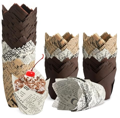 200 Pezzi Pirottini per Muffin Carta Tulipano,Dimensioni Standard, Naturale & Non Sbiancata, Pirottini per Muffin per Matrimoni/Feste/Natale/Compleanni/Pasticeria (C)