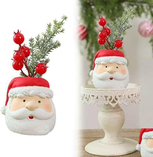 Weihnachts-Topfpflanze, Blumentöpfe aus Kunstharz für den Innenbereich, 16cm Weihnachtlicher Zierschmuck Zementskulptur handgefertigt, für die Platzierung im Innenbereich, Ornament(Weihnachtsmann)