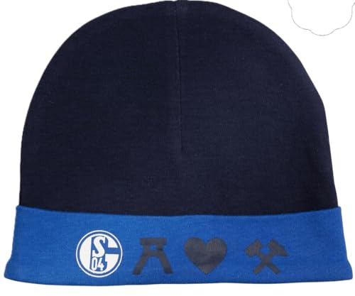 FC Schalke 04 Baby Mütze Navy – Offizielle S04 Babymütze mit Logo – Weiche Baumwolle, warme Kinder Mütze – Schalke Fanartikel Baby Geschenk