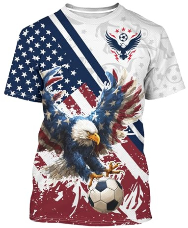 Soccer Jersey American Flag Football Training Apparel Outdoor T-Shirt Print Crewneck Short Sleeve Fashion Top for Men and Women