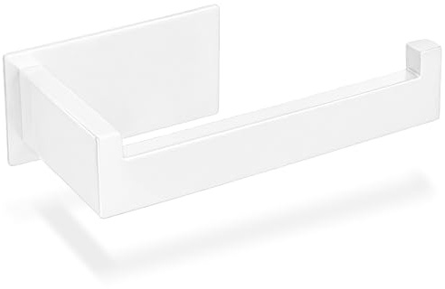 ECENCE Toilettenpapierhalter ohne Bohren selbstklebend Edelstahl Weiss | Klopapierhalter und Rollenhalter für Badezimmer Eckiges Design Rostfreier Edelstahl 304 Selbstklebende Montage