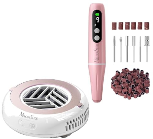 MelodySusie Kit Complet Manucure Professionnelle | Ponceuse à Ongles Électrique PC90G + Aspirateur à Poussière Portable | 6 Embouts, 31 Bandes, 30 Filtres | 9 Vitesses, Autonomie 6h, Design Macaron