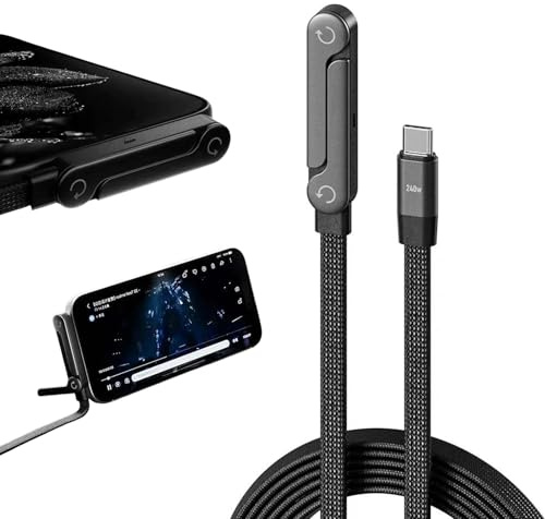 Hocklliy 2-in-1 Invisible Holder Charger Cable with Stand 5ft 240w Stand Data Cable Foldable Durable for Smartphones Tablets Laptops and Gaming Devices