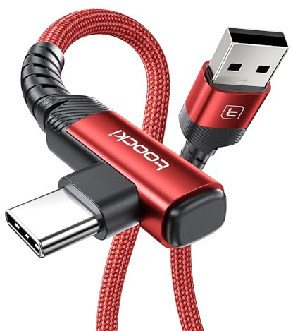 toocki Câble USB-A vers USB-C 1M, 3A Charge Rapide, 90 Degrés Tressé, Rouge | Cable Chargeur Type-C, Angle 90° Connecteur Coudé, Tressé Durable pour Galaxy S10/S10+/Switch/Android, Idéal Maison/Voyage