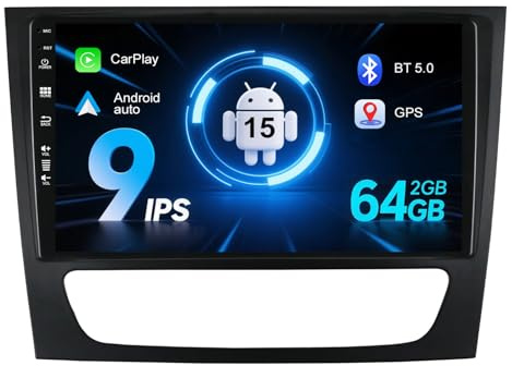 MISONDA 2G+64G Android 15 Autoradio Für Mercedes-Benz E-Klasse W211/CLS-Klasse 2005-2008 mit GPS Navi Carplay Android Auto 2 Din carplay Display mit 9 IPS Touchscreen mit Bluetooth RDS FM WiFi Kamera
