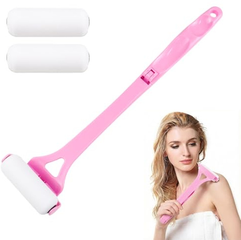 Eincremehilfe für Rücken 46.5cm, mit Langer Griff und 2 Ersatzrollenkopf | Faltbar Selbstbräuner Sunscreen Applicator, Rückeneincremhilfe für Sonnenschutz, Serum