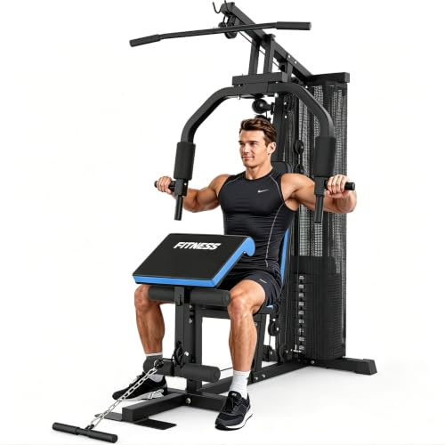 Klyzoom Kraftstation für zuhause, Fitness-Multifunktionsstation, Über 40 Trainingsübungen,150 kg Maximallast, Heimtraining, Butterfly, Legnstrecker, Latzugstange, Bizepscurl, Ganzkörpertraining