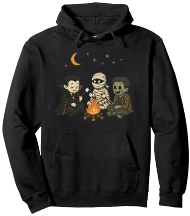 Cute Vampire Mummy Zombie Campfire Camping Pullover Hoodie