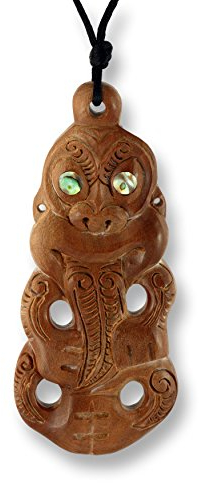 Island Piercings Handgefertigter Amulett Anhänger Tiki Maori Design aus Holz inkl. Band PB333