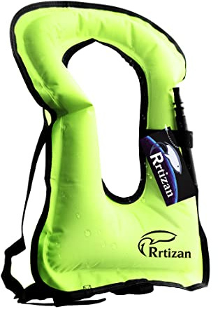 Rrtizan Snorkel Vest, Adults Portable Inflatable Swim Vest Jackets for Snorkeling Swimming Diving Safety Load up to 220 Ibs(Green)