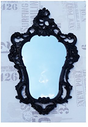 Lnxp EXKLUSIVER WANDSPIEGEL BAROCKSPIEGEL ANTIK BAROCK Rokoko REPRO Spiegel SCHWARZ 50X76 WANDDEKO 118SP
