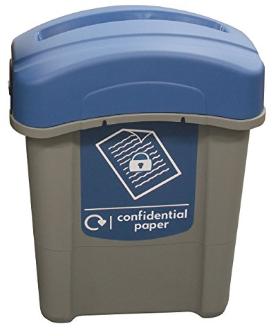 Glasdon Eco Nexus 60 Lockable Confidential Paper Recycling Bin (Grey, Blue Sticker) – 60-Litre Secure Waste Bin for Confidential Documents with Keyed Lock
