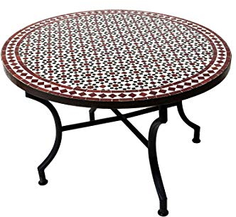 ORIGINAL Marokkanischer Mosaiktisch Couchtisch ø 100cm Groß rund | Runder Kleiner Mosaik Gartentisch Mediterran | ALS Tisch Beistelltisch für Balkon oder Garten | Albaicin Schwarz Weiss 100cm