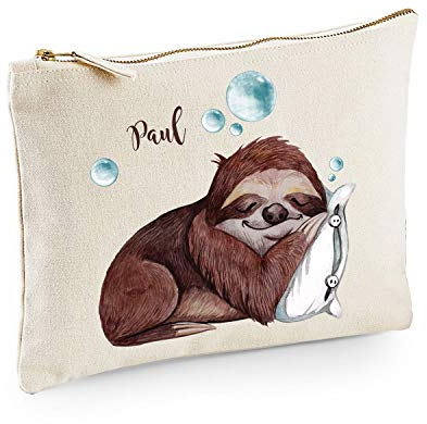 Canvas Pouch Tasche Waschtasche schlafendes Faultier individuell Bedruckt mit Name Wunschname Kulturbeutel Motiv cl49 ilka parey wandtattoo-welt®