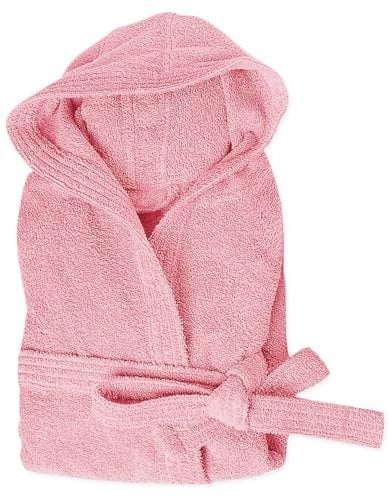 emmevi Peignoir en tissu éponge 100 % coton teinte unie souple avec poches et capuche pour homme femme, tailles S M L XL XXL Large rose