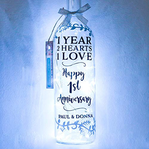 Personalised First Wedding Anniversary Gifts, One Year, Paper, Bottle Light for Couple