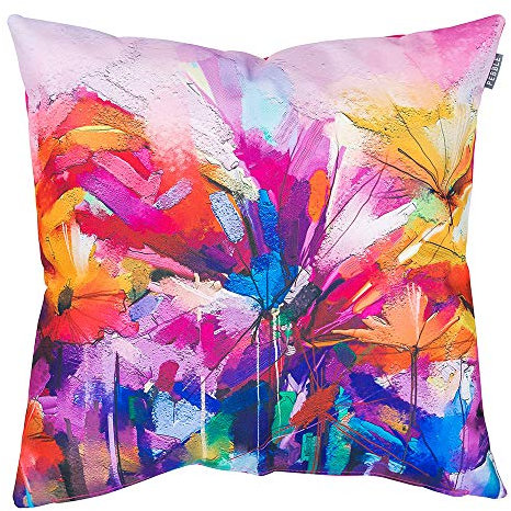 Bean Bag Bazaar Outdoor Cushions Filled, Floral Collection, Oil Paint Pink, 43cm x 43cm, Water Resistant, Pink Outdoor Cushions for Garden Furniture, Garden, Patio