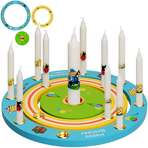 alles-meine.de GmbH 3 TLG. Set: Geburtstagsring/Geburtstagskranz - aus Holz + 22 Kerzen mit Lebenslicht - für Zahlenstecker - 19 cm - Kinder bunt/blau - gelb - grün - rot - K..
