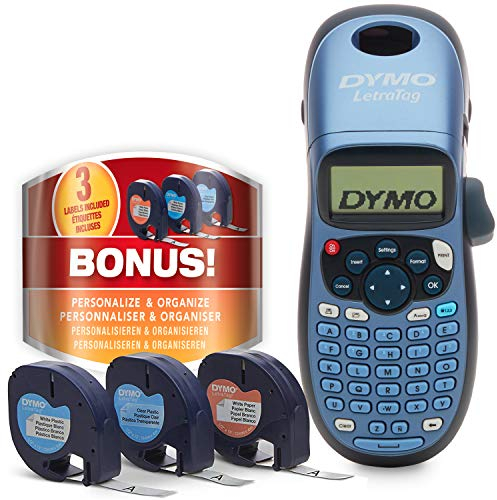 DYMO LetraTag LT-100H Kit de iniciaciónde etiquetadora | Impresora de etiquetas portátil | Con cinta de etiquetas de plástico, papel y transparentes | Perfecta para la oficina o para el hogar