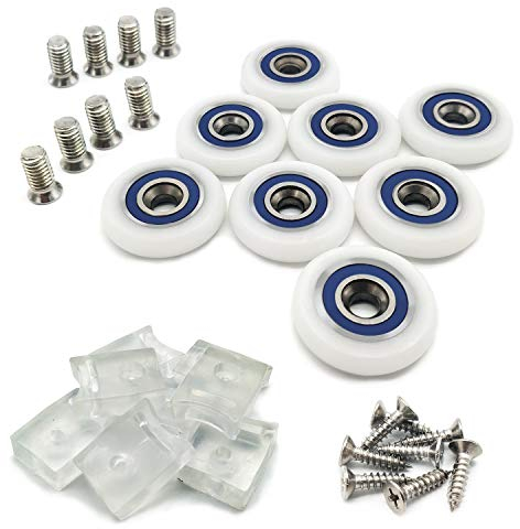 8 Pcs Diameter 25mm/1 inch Shower Door Wheel Shower Enclosure Runners Shower Rollers Shower Cubicle Wheels with Screws. 8 Pcs Transparent Anti-collision Block. Matching 304 Stainless Steel Screws