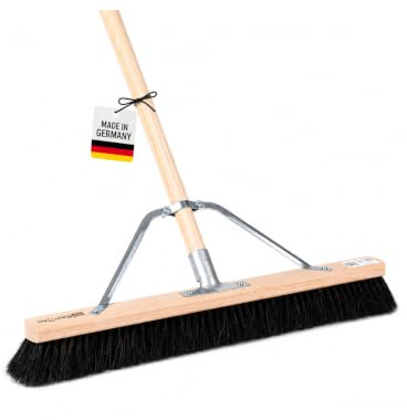 Rosshaar Saalbesen Besen 80cm mit Stiel 160cm und Stabi weiche Borsten | Spezieller Stielstabilisator/Zusatzhalterung, Besenstiel Ø28mm, Sehr weiche Naturhaar-Rosshaar-Borsten