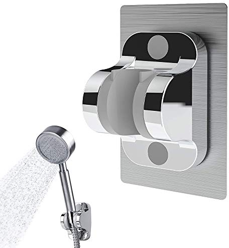 Duschkopf Halterungen Ohne Bohren, Handbrause Halterung, Duschkopfhalterung, Verstellbar Duschhalterung, Brausehalter Badewanne, Kein Bohren Selbstklebend Universal Handbrause Halterung (Silber)
