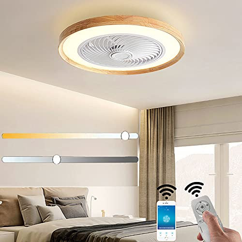 VOMI Bois Ventilateurs De Plafond, Plafonnier Dimmable Lustre Led Acrylique Lampe Plafond 3 Vitesses Réglable Timing Invisible Silencieux, Ventilateurde Plafond Avec Lampe Et Télécommande Chambre,b