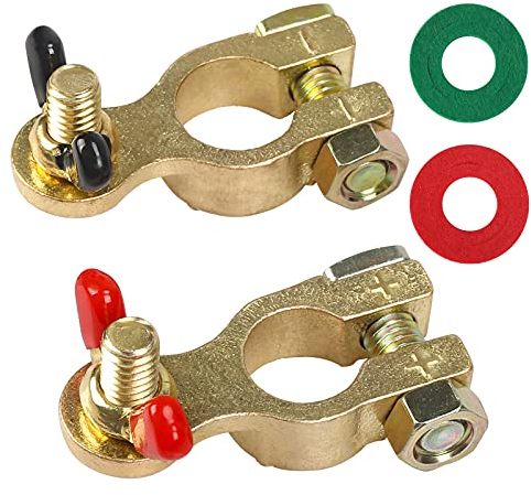 LAMEK Terminale Batteria Auto Morsetti Terminali Batteria Auto 12V/24V Connettore Batteria in Ottone con Dado ad Alette per Auto Moto Barca Camion Veicolo Auto Roulotte Positivo Negativo