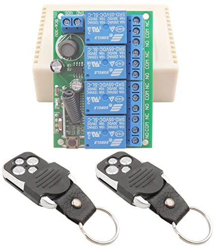 DieseRC 12V 24V 4 Canali Relè Wireless Interruttore di Controllo Remoto DC 6-30V 433Mhz RF Modulo Ricevitore Universale 4CH con 2 Trasmettitori, per Luci, Porta del Garage, Motore, Fai da Te