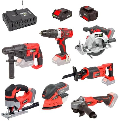 Pack complet Bricolage Easy Full : Perceuse/Perfo/Meuleuse/Scie sauteuse/circulaire/sabre/ponceuse/batteries 4Ah/2Ah