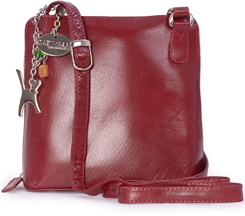 Catwalk Collection Handbags - Damen Leder Umhängetasche - Crossbody Bag/Handtasche Mittelgroß - Verstellbarer Schultergurt - ELEANOR - Rot