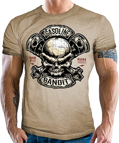 Gasoline Bandit Biker Racer Herren T-Shirt für Motorradfahrer - Piston Skull