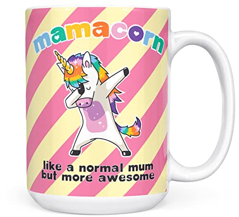 Mug Monster - Mamacorn Mug, Mothers Day Gift, Birthday Gift for Mum, New Mum Gifts - Ceramic Coffee Cup, Present for Men or Women, Extra Large and Giant Available, 15oz White