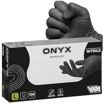 100 Guanti in Nitrile Neri Taglia M, Senza Polvere, Senza Lattice, Ipoallergenici, Certificati CE conforme alla norma EN455, Guanti per Alimenti, Guanti Monouso
