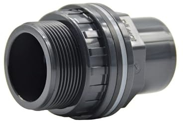 PVC Tankdurchführung für Regentonnen/Behälter | Klebemuffe und Aussengewinde | PN 10 | (Ø50/63mm x 2 Zoll)