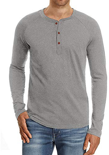 NITAGUT Men's Long Sleeve Tops Casual Cotton Basic Henley T Shirts for Men,Light Gray,Medium