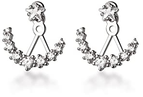 SLUYNZ 925 Sterling Silber CZ Jacke Ohrringe für Frauen Damen Stern Jacke Ohrringe Huggie Nieten (A-Silber)