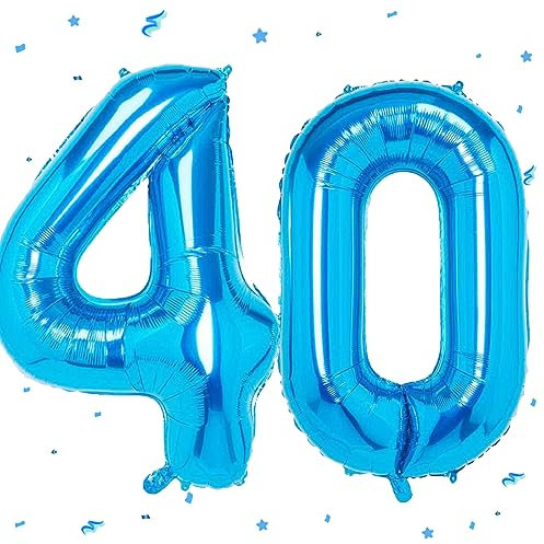 WOIRROIP Luftballon 40. Geburtstag Blau, XXL Riesen Blau Folienballon 40 für Frauen,40 Luftballon 40. Geburtstag,Zahlen 4 und 0 Folienballon für 40 Jahre Geburtstagsdeko Jubiläum Party Dekoration