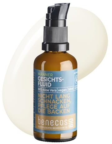 BenecosBIO Gesichtsfluid - Bio-Aloe Vera & Bio-Hanfsamenöl - für Männerhaut - vegan - zertifizierte Naturkosmetik - Hautverträglichkeit dermatologisch bestätigt - 50 ml