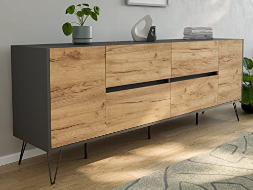 emotion Raumwunder XXL Sideboard Heros 200cm 4 SoftClose 2 Türen Grafit/Eiche Front
