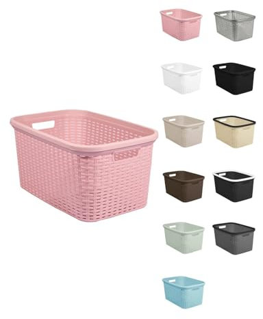JARDIN202 - Panier à linge rectangulaire avec poignées design osier 25 x 53 x 36 cm - Rose