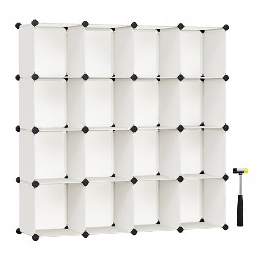 SONGMICS Schuhregal, Regalsystem, Steckregal, Set aus 16 Würfeln, DIY Regal, stapelbar, aus PP-Kunststoff, als Garderobe, für Schlafzimmer, Büro, 31 x 123 x 123 cm, cremeweiß LPC442M01