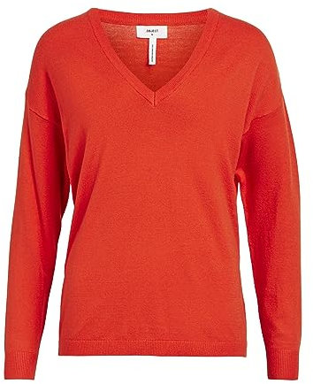 Object Objthess L/S Noos-Jersey de Punto con Cuello en V, Cherry Tomato, S para Mujer