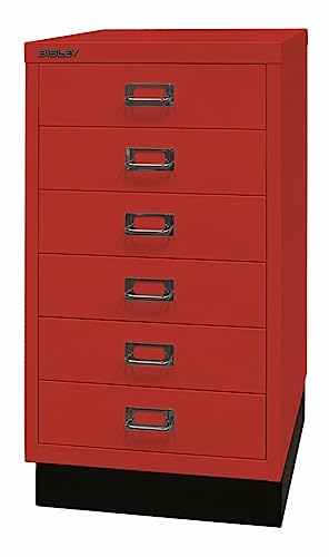 BISLEY Schubladenschrank aus Metall DIN A3 in Kardinalrot mit 6 Schubladen und Sockel Werkzeugschrank Metallschrank