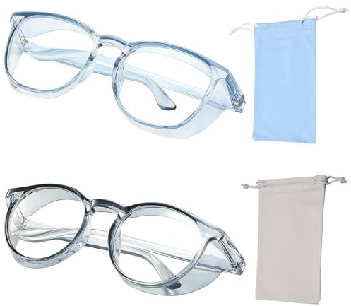 TPBSITNS 2PCS Safety Glasses Anti Fog Goggles with Side Shields, Stylish Blue Light Blocking Glasses Clear Lens with 2PCS Storage Bag, Anti UV Eye Protection Glasses for Women Men (Blue + Gray)