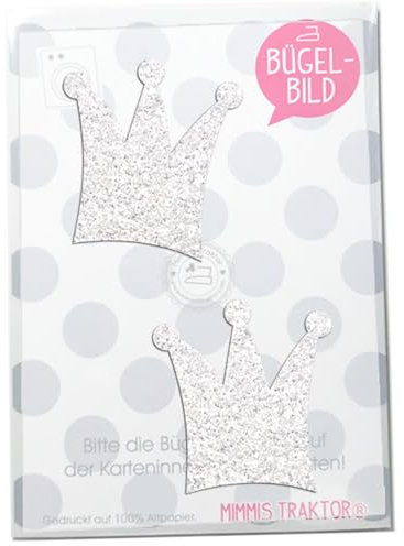 GLITZER Bügelbild 2 Kronen 5 cm Aufbügler Applikationen Bügelsticker für Stoffe Textilien Kinder zum Aufbügeln Flicken, Farbe:Glitzer weiss