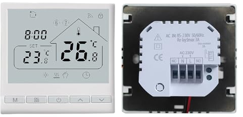 Matybobe WiFi Smart Thermostat 5+2 programmierbar 3A Wasserheizung Tuya Sprachsteuerung Thermostat DIY Installation LCD-Display Smart Temperaturregler Digitaler Thermostat kompatibel mit Alexa