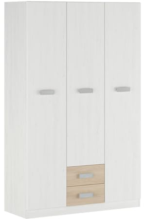 Mattfy Armario de Tres Puertas con Altillo y Dos Cajones Modelo Noah para Dormitorios de Matrimonio e Infantiles, Madera, Andersen-Puccini, 130 cm (Ancho) x 207,6 cm (Alto) x 50 cm (Fondo)
